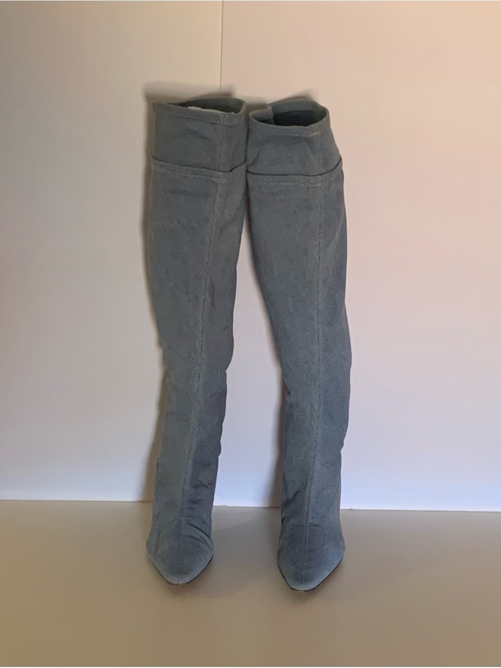 Valerie Stevens Light Blue Denim Over-the-Knee Pointed Toe Slip-On Boots 7